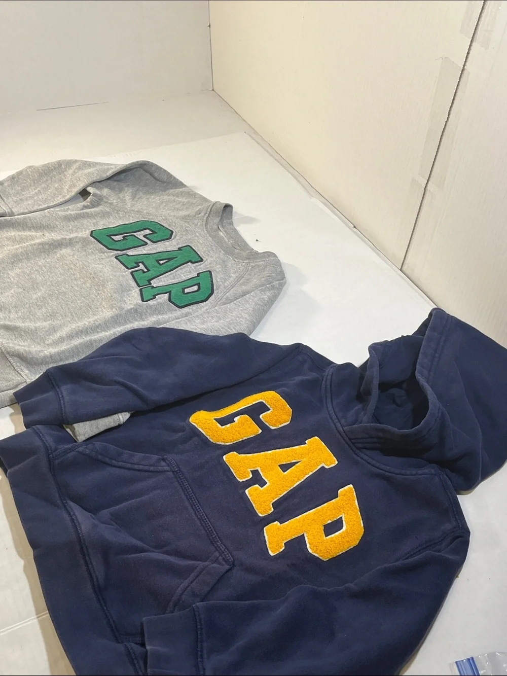GAP Navy Hoodie and Gray Crewneck with Contrasting Logos